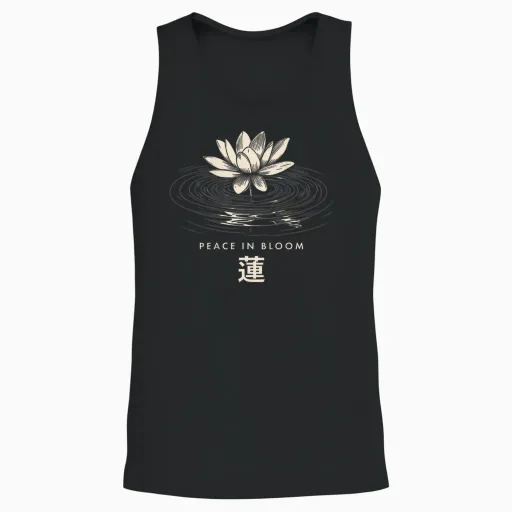 Japanese Lotus Flower Kanji Nature Lovers (artistic Back) Unisex Tank Top - Black