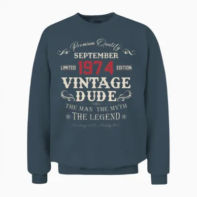 September 1974 Vintage Birthday Present Unisex Sweatshirt - Dark Heather