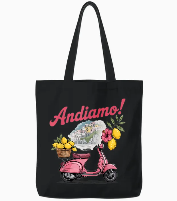 Italian Adventure Andiamo Scooter Lemons Positano Souvenir Tote Bags in Black