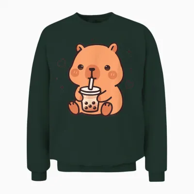Kawaii Capybara Boba Bubble Tea Cute Anime Girls Boys Teens Unisex Sweatshirt - Forest