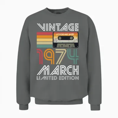 50th Birthday Vintage March 1974 Limited Edition Unisex Sweatshirt - Graphite Heather