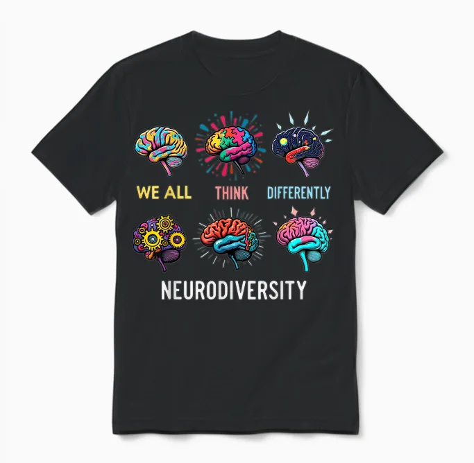 We All Think Differently Neurodiversity Autismus Mental Health Unisex T-Shirt in Black