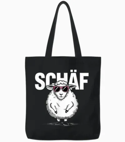 Funny Sheep Motif with Sunglasses Sheep T-Shirt, Black Tote Bags - Black