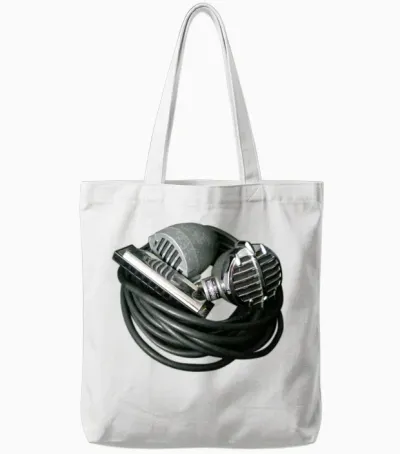 Harmonica and Vintage Bullet Mics Tote Bags - White