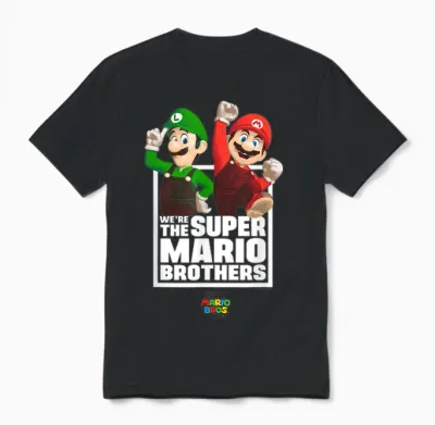 The Super Mario Bros. Movie the Super Mario Bros. Portrait T-Shirt, Blue Unisex T-Shirt - Black