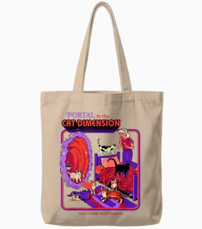 Steven Rhodes Cat Dimension Portal Retro Dark Humor Artist Tote Bags - Natural