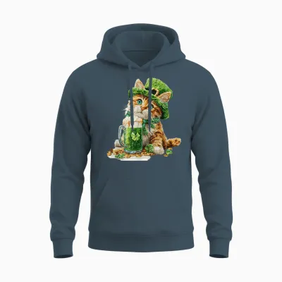 St. Patrick's Day Cat, Kitten Lover, Kids Boys Unisex Hoodie - Dark Heather