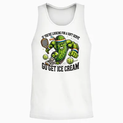 Funny Pickleball Lover Pun with a Pickle Playing Pickle Ball Unisex Tank Top - White