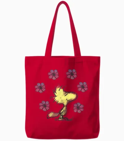 Peanuts Woodstock Liebe Blumen Tote Bags - Red