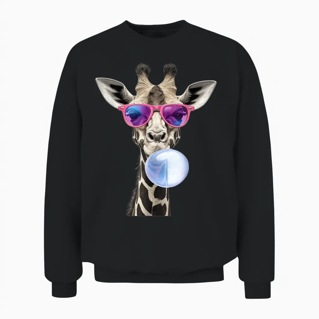 Funny Giraffe - Bubble Giraffe - Glasses Giraffe T-Shirt, Black, S Unisex Sweatshirt in Black