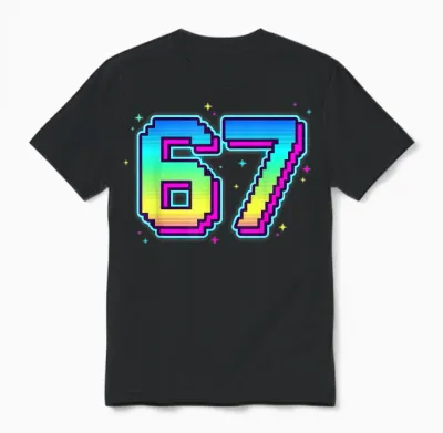 Funny Six Seven 67 Bruh Birthday Player in Retro Look for Boys And Unisex T-Shirt - Black