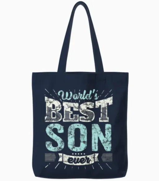 Cool Family Gift Shirt: World's Best Son Ever Tote Bags in Navy