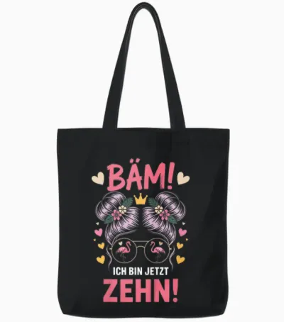 10 Geburtstag Mädchen Geburtstagsshirt Bäm Ich Bin 10 Jahre Tote Bags - Black