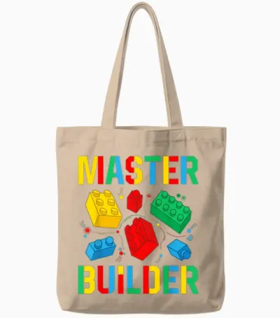 Master Builder Kids Building Blocks Brick Toy Master Builder T-Shirt Small Tote Bags - Natural