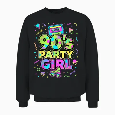 90s Party Girl Damen Outfit 90er Jahre Unisex Sweatshirt - Black