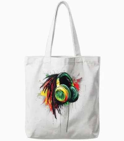 Reggae Music Helmet Jamaica Rasta Roots Jamaica T-Shirt, Black, S Tote Bags - White