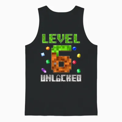 Birthday Boy Level 6 Unlocked 6th Birthday Game Pixel Unisex Tank Top - Black