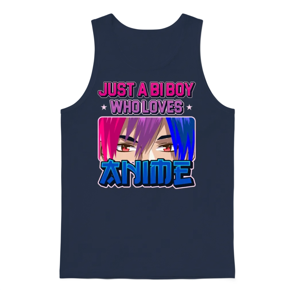 Funny Bisexual Just a Bi Boy Who Loves Anime Bisex Unisex Tank Top - Navy