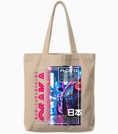 Osaka City 80s Synthwave Racing Car Japan Osaka Tote Bags - Natural
