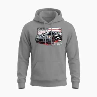 C8 American Muscle V8 Supercar Stingray Cool Vette Mechanic Unisex Hoodie - Sport Grey