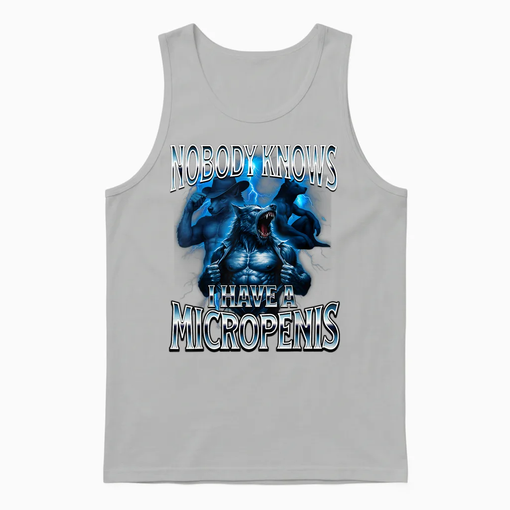 Micro Funny Inappropriate Men Rude Wolf Embarrassing Unisex Tank Top in Ash