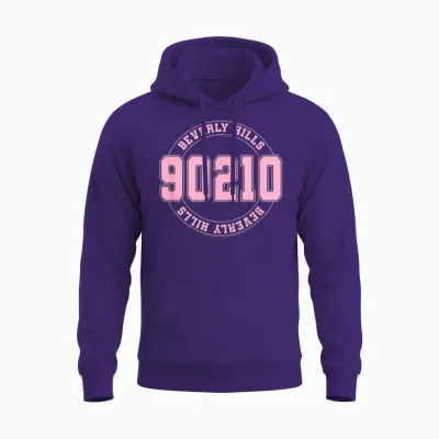 Beverly Hills 90210 Collegiate Mirrored Image Logo Unisex Hoodie - Purple
