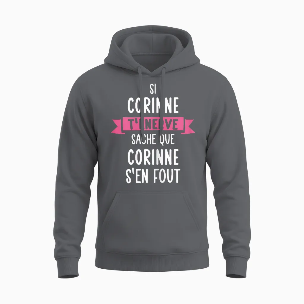 Gift Woman Humour Name Personalized Corinne T-Shirt, Black, Female X-Small Unisex Hoodie in Charcoal