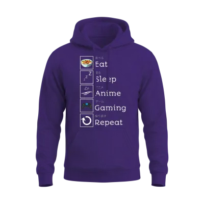 Eat, Sleep, Anime, Gaming, Repeat Unisex Hoodie - Purple