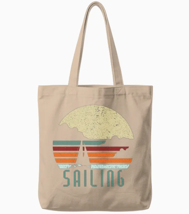 Sailing Retro Tote Bags in Natural