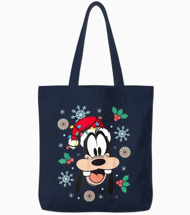 Disney Mickey and Friends Christmas Goofy Big Face Portrait Tote Bags in Navy