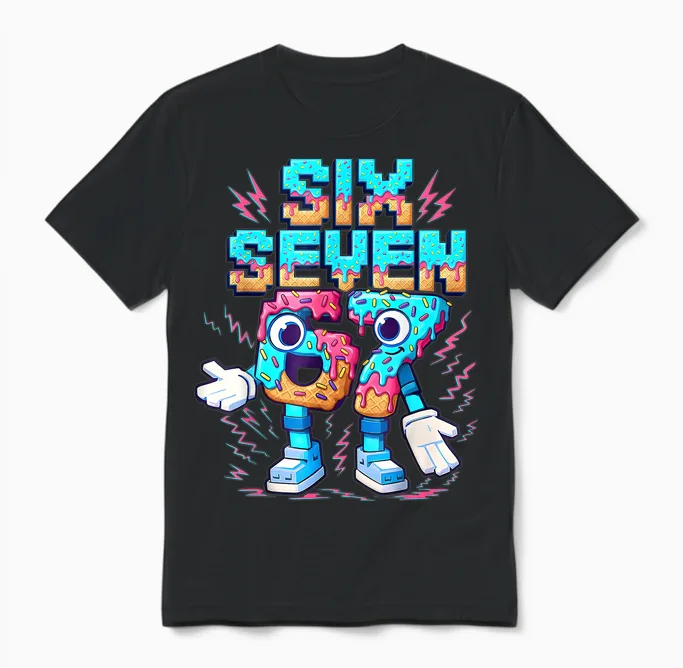 67 Six Seven 6-7 - Funny Italian Brainrot Ice Cream Drip Unisex T-Shirt in Black