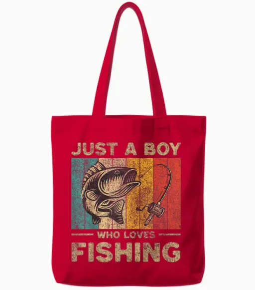 Funny Vintage Fishing Jokes Boys Fisherman Bass Fish Tote Bags in Red