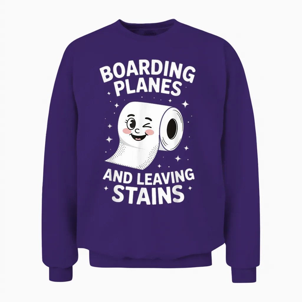 Boarding Planes and Leaving Stains Toilet Unisex Sweatshirt in Purple