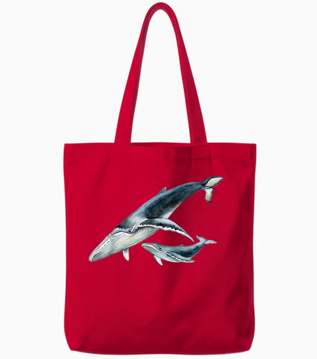 #snirt Blauwal Mit Kalb Tshirt Wal Hoodie Buckelwal Baby Wal Tote Bags in Red