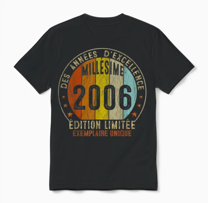 Millésime 2006 Cadeau 19 Ans Homme Anniversaire Humour Unisex T-Shirt in Black