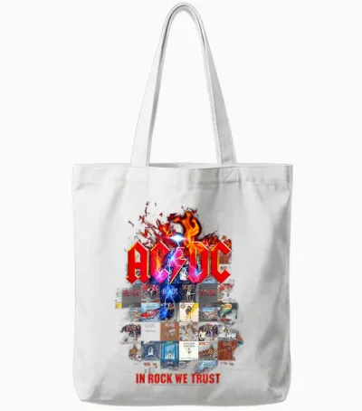 Official Ac/dc Rock Band in Rock We Trust Album Covers Tote Bags - White