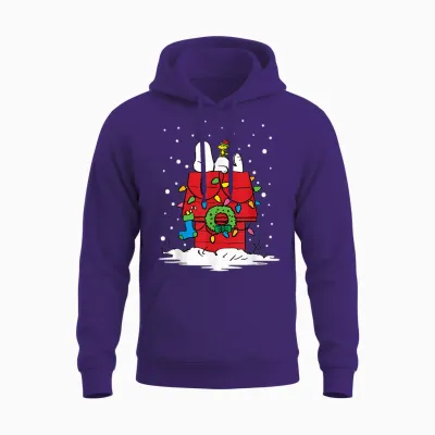 Peanuts Holiday Snoopy and Woodstock Stocking Unisex Hoodie - Purple
