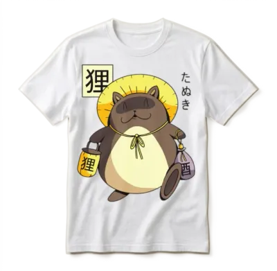 Tanuki Yokai Funny Japanese Cartoon Character Unisex T-Shirt - White