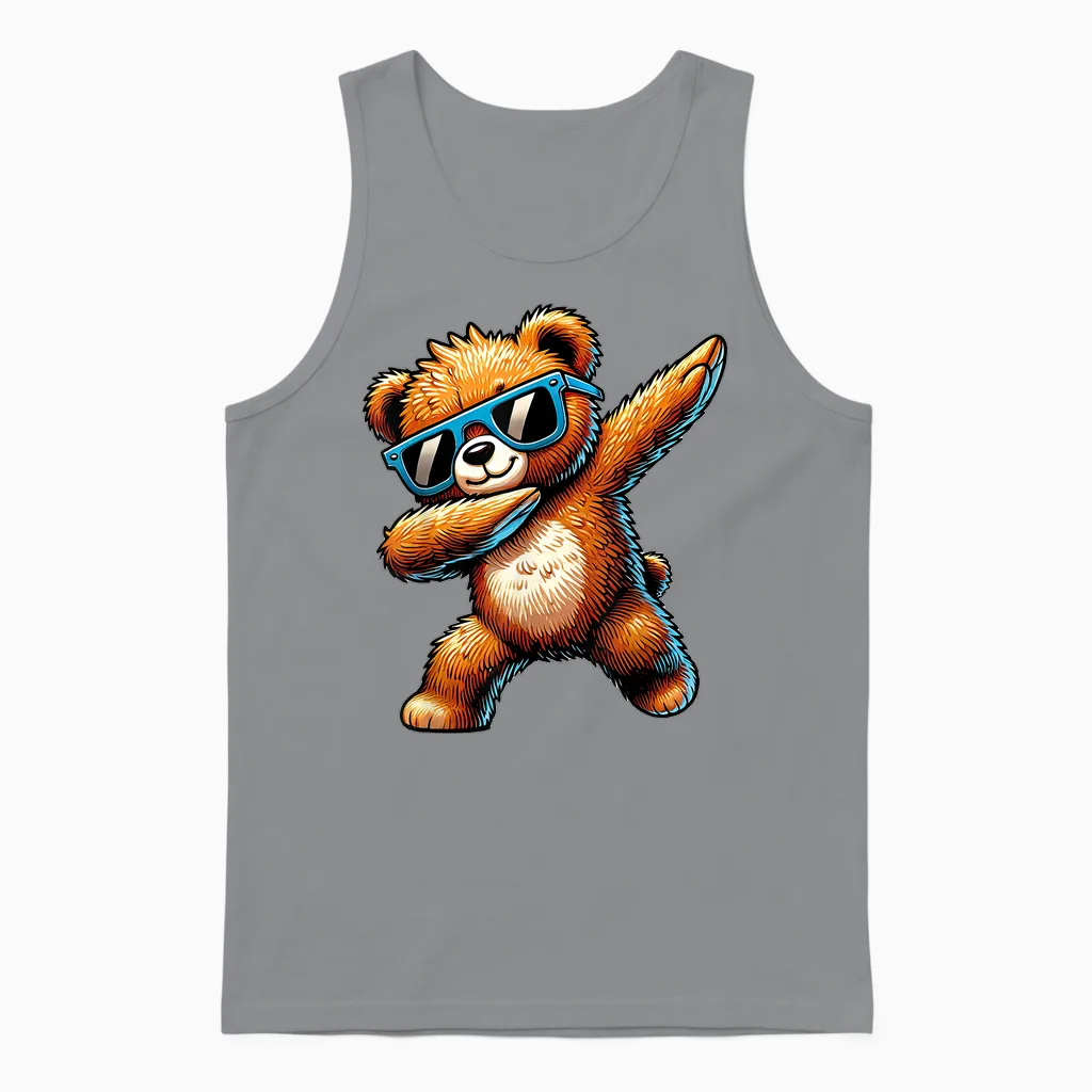 Cool Motif with Bear Unisex Cartoon Bear Dancing (dab) Black S T-Shirt, Black, S Unisex Tank Top in Sport Grey