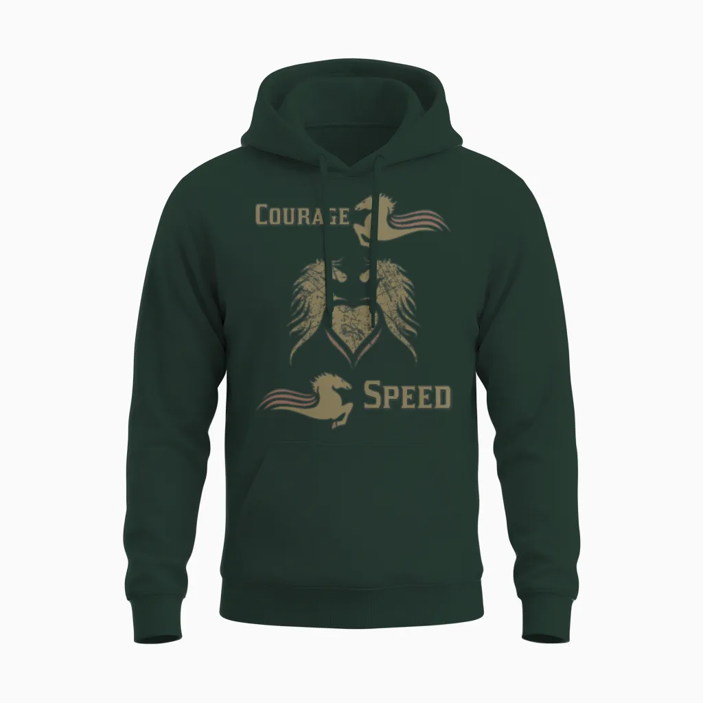 Horse Courage and Speed Lovers Gift Unisex Hoodie in Forest
