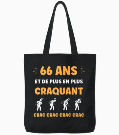 Crac Humour Fatigue Craquant 66 Ans Anniversaire Age 66 Ans Tote Bags - Black