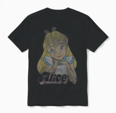 Disney Alice in Wonderland Alice Bubble Text T-Shirt, Blue, S Unisex T-Shirt - Black