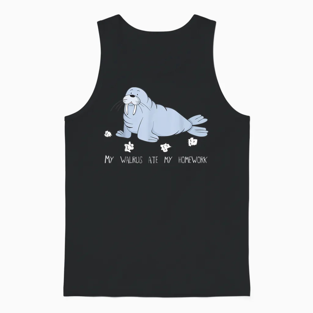 My Walrus Ate My Homework Niedlicher Witziger Walrus Unisex Tank Top in Black