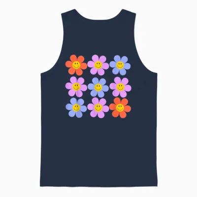Hippie Retro Flower Power Kawaii Blumen Floral 60er 70er Jahre Unisex Tank Top - Navy