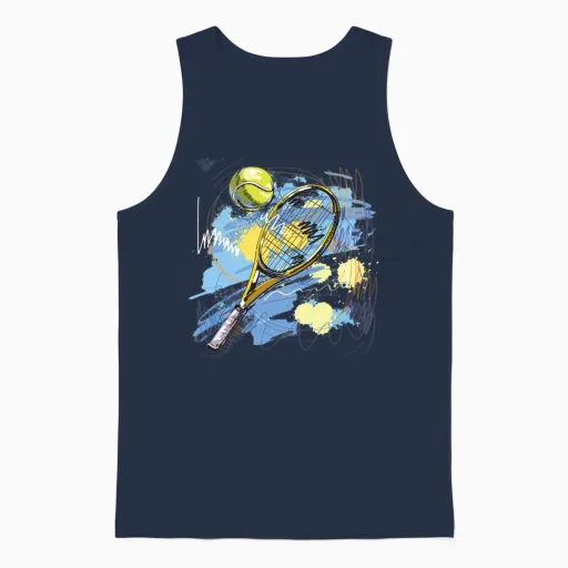 Sports Tennis Watercolor 44 F Unisex Tank Top in Navy