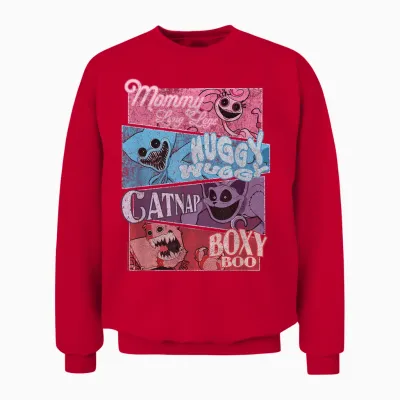 Poppy Playtime Best Friends Forever Distressed Group Shot Unisex Sweatshirt - Red