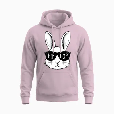 Cool White Rabbit with Sunglasses Unisex Hoodie - Light Pink