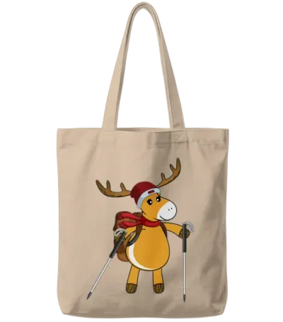 Cute Reindeer Hiking in the Mountains Tote Bags - Natural