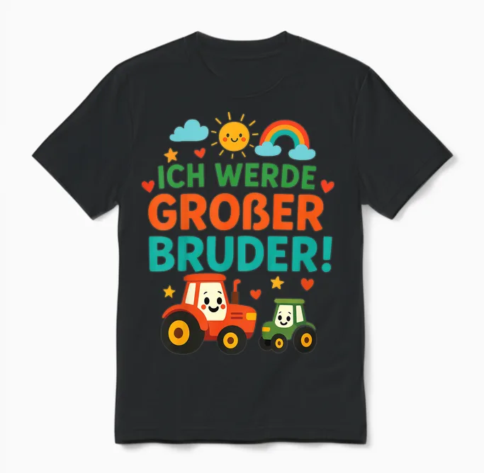 Kinder Ich Werde Großer Bruder 2026 Traktor Bauernhof Kinder Unisex T-Shirt in Black