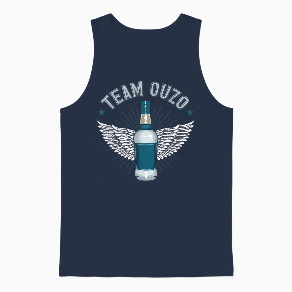 Ouzo Greece Schnapps Team Ouzo T-Shirt, Black Unisex Tank Top in Navy